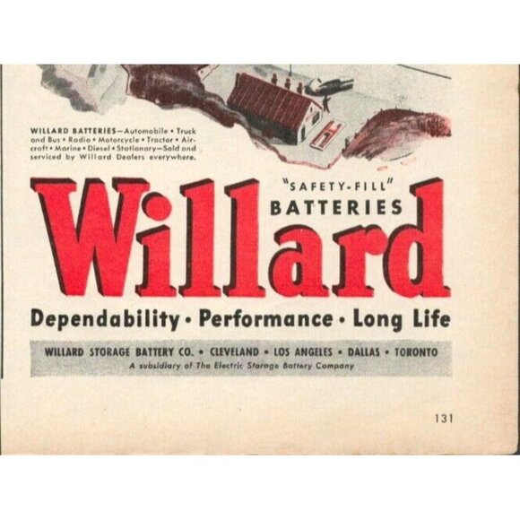 1946 Willard "Safety Fill" Batteries Vintage Print Ad (L7) - Picture 3 of 3
